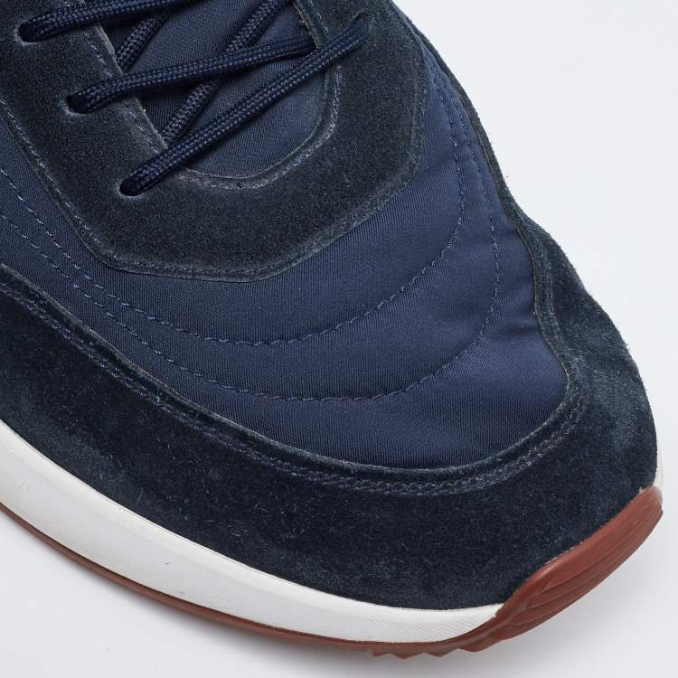 Pre Owned Loro Piana Navy Blue Nylon and Suede Low Top Sneakers Size 45