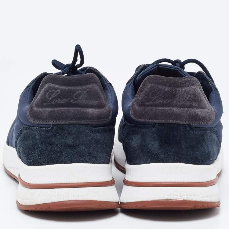 Pre Owned Loro Piana Navy Blue Nylon and Suede Low Top Sneakers Size 45