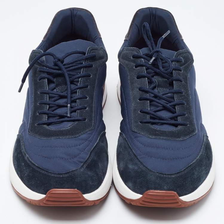 Pre Owned Loro Piana Navy Blue Nylon and Suede Low Top Sneakers Size 45