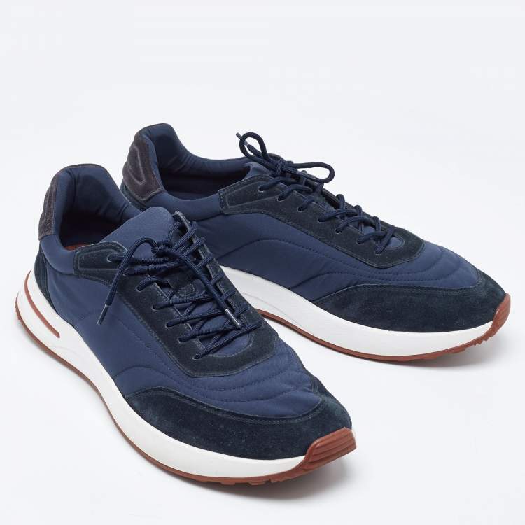 Pre Owned Loro Piana Navy Blue Nylon and Suede Low Top Sneakers Size 45