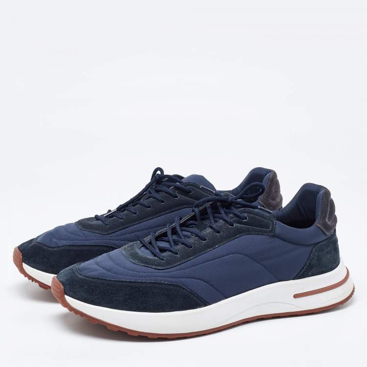 Pre Owned Loro Piana Navy Blue Nylon and Suede Low Top Sneakers Size 45