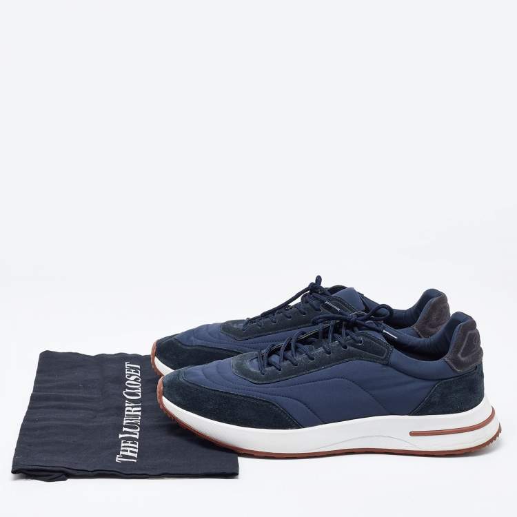 Pre Owned Loro Piana Navy Blue Nylon and Suede Low Top Sneakers Size 45