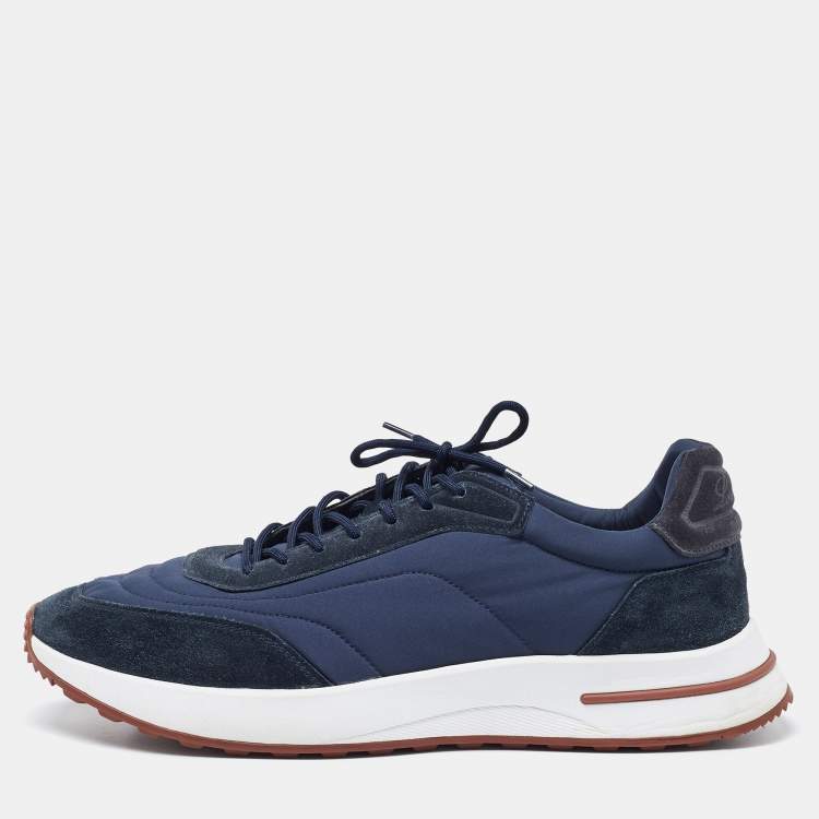 Pre Owned Loro Piana Navy Blue Nylon and Suede Low Top Sneakers Size 45