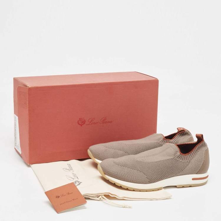 Pre Owned Loro Piana Grey Knit Fabric 360 LP Flexy Walk Sneakers Size 40