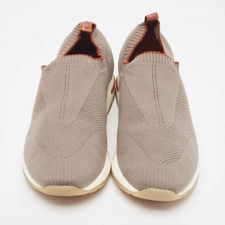 Pre Owned Loro Piana Grey Knit Fabric 360 LP Flexy Walk Sneakers Size 40