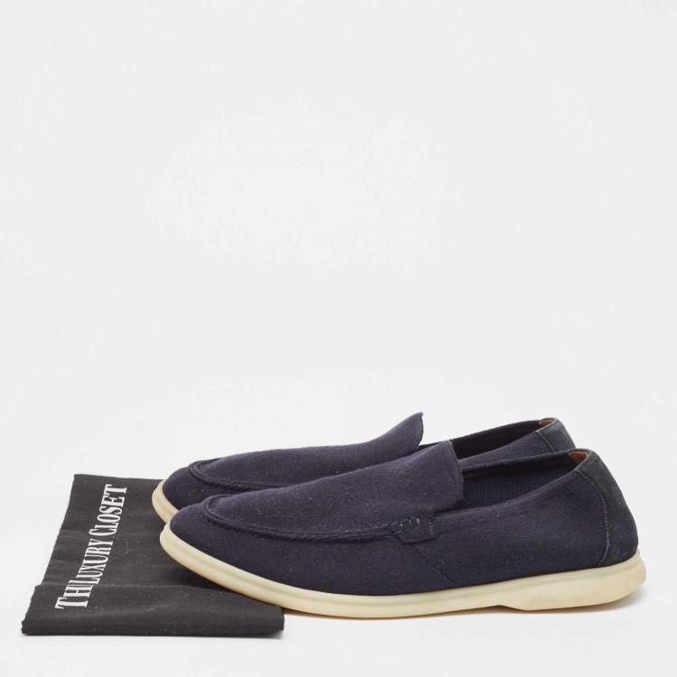 Pre Owned Loro Piana Navy Blue Knit Fabric Summer Walk Loafers Size 43