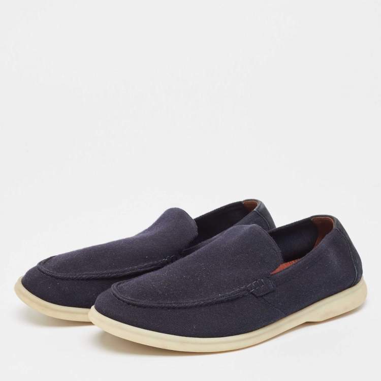 Pre Owned Loro Piana Navy Blue Knit Fabric Summer Walk Loafers Size 43