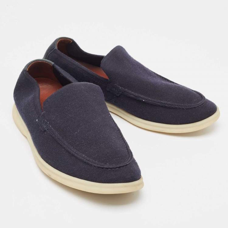Pre Owned Loro Piana Navy Blue Knit Fabric Summer Walk Loafers Size 43