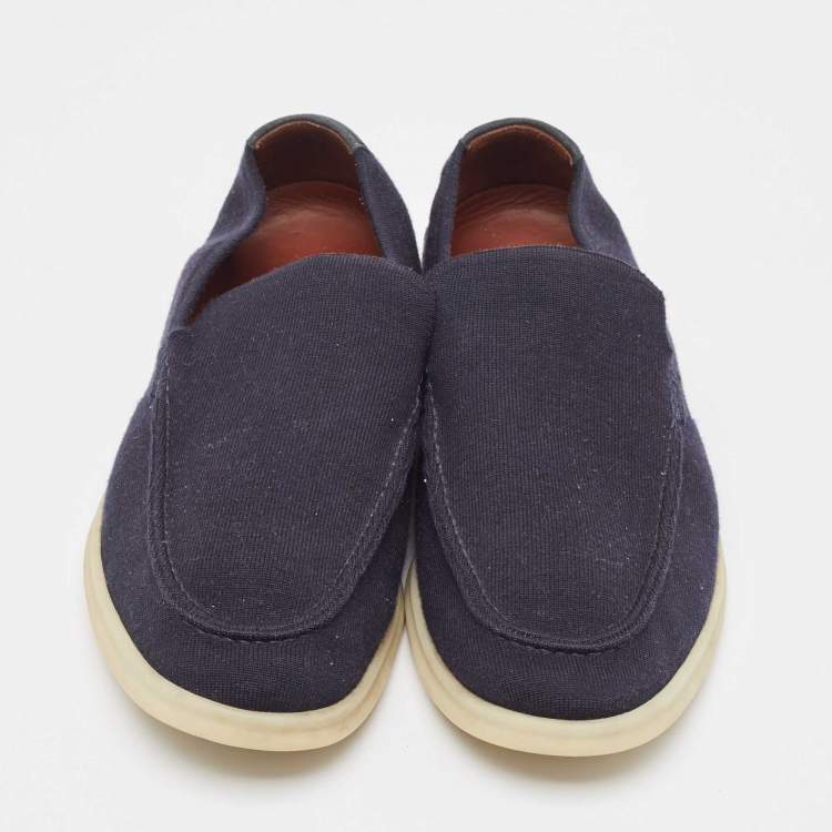 Pre Owned Loro Piana Navy Blue Knit Fabric Summer Walk Loafers Size 43