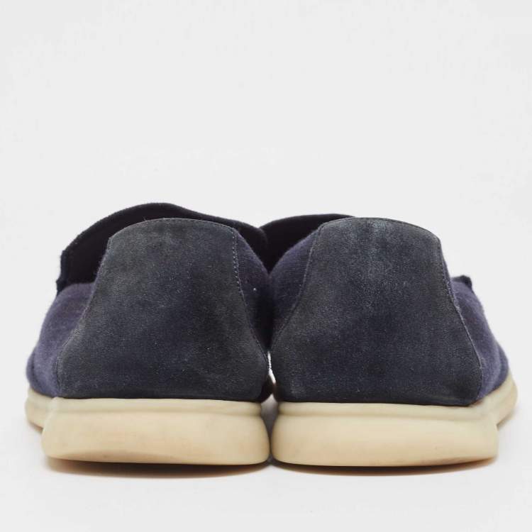 Pre Owned Loro Piana Navy Blue Knit Fabric Summer Walk Loafers Size 43