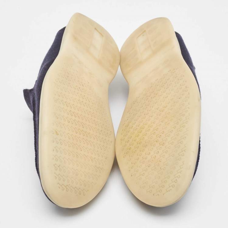 Pre Owned Loro Piana Navy Blue Knit Fabric Summer Walk Loafers Size 43