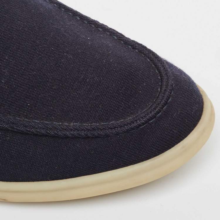 Pre Owned Loro Piana Navy Blue Knit Fabric Summer Walk Loafers Size 43
