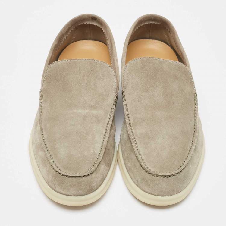 Pre Owned Loro Piana Grey Suede Summer Walk Slip On Loafers Size 42