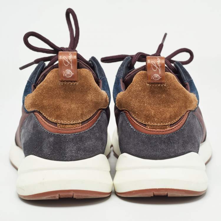 Pre Owned Loro Piana Brown/Navy Blue Suede Modular Walk Sneakers Size 40.5