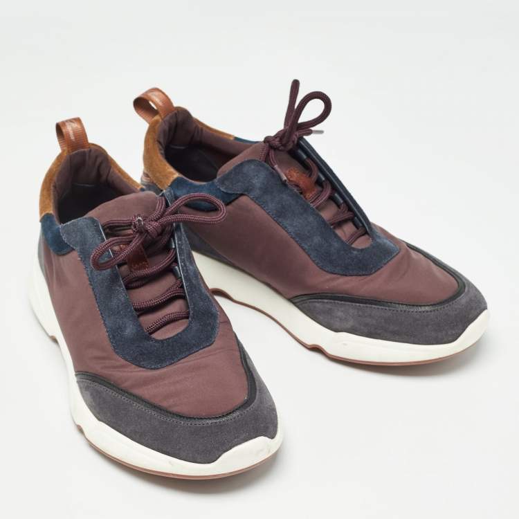 Pre Owned Loro Piana Brown/Navy Blue Suede Modular Walk Sneakers Size 40.5