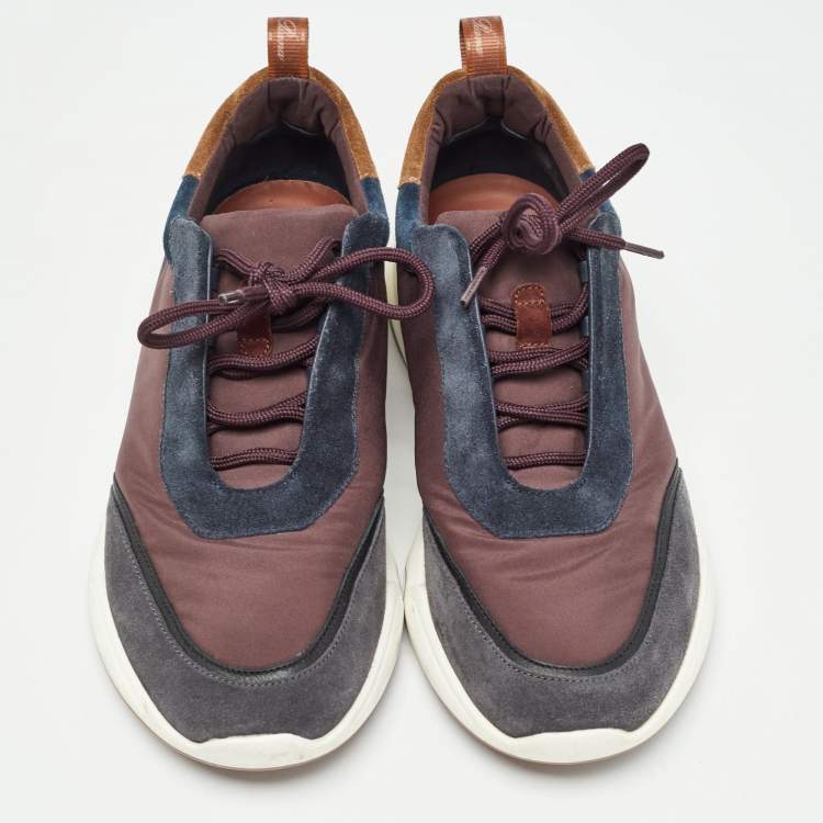 Pre Owned Loro Piana Brown/Navy Blue Suede Modular Walk Sneakers Size 40.5