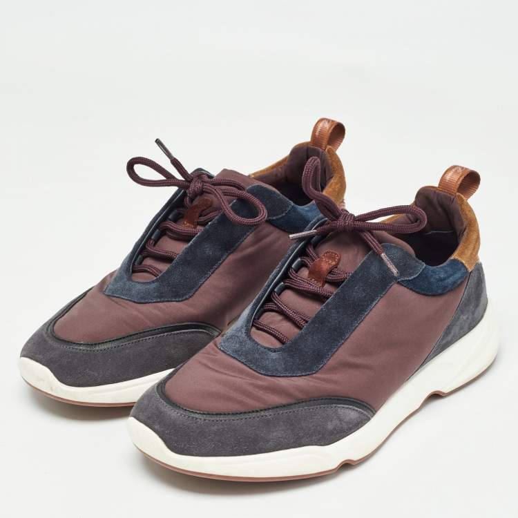 Pre Owned Loro Piana Brown/Navy Blue Suede Modular Walk Sneakers Size 40.5