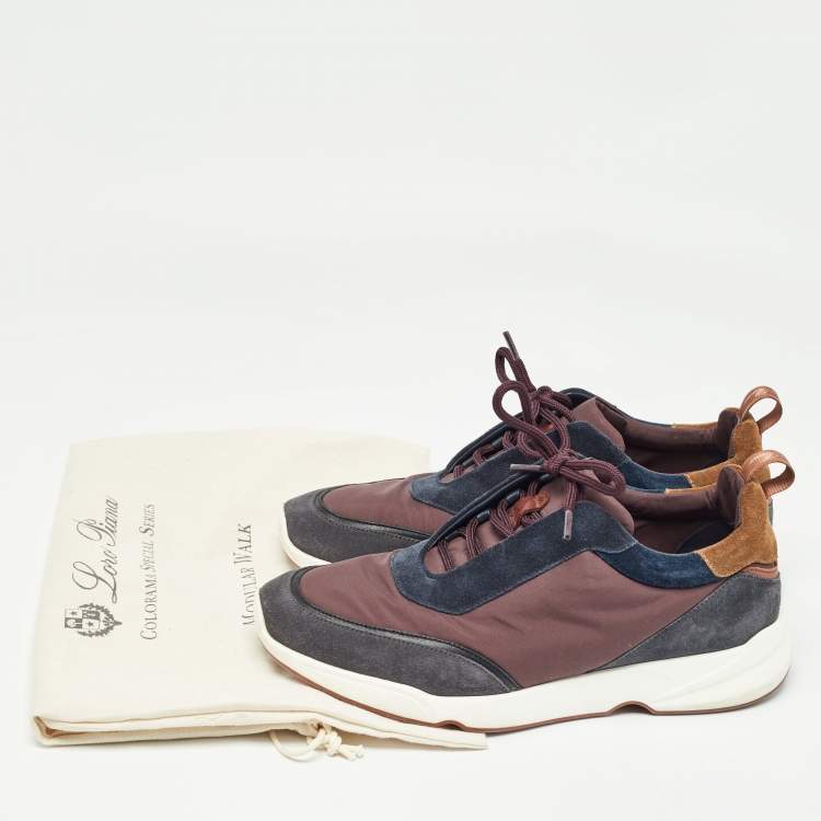 Pre Owned Loro Piana Brown/Navy Blue Suede Modular Walk Sneakers Size 40.5