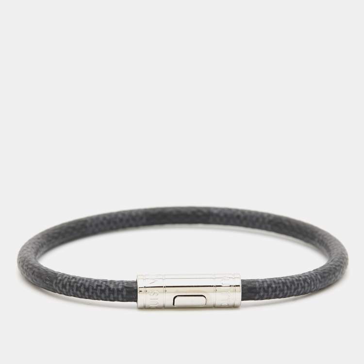 Pre Owned Louis Vuitton Keep It Bracelet Damier Graphite Canvas Silver Tone Bracelet