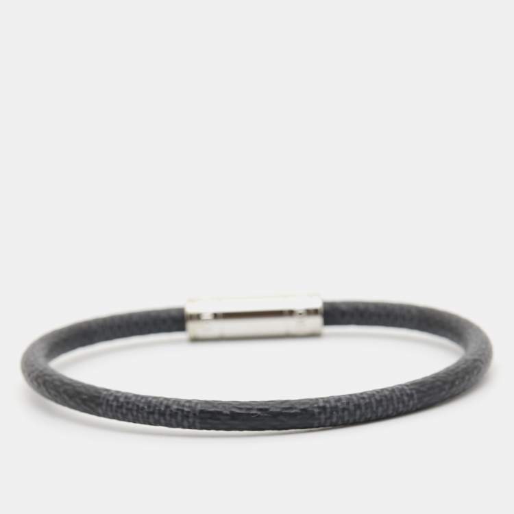 Pre Owned Louis Vuitton Keep It Bracelet Damier Graphite Canvas Silver Tone Bracelet