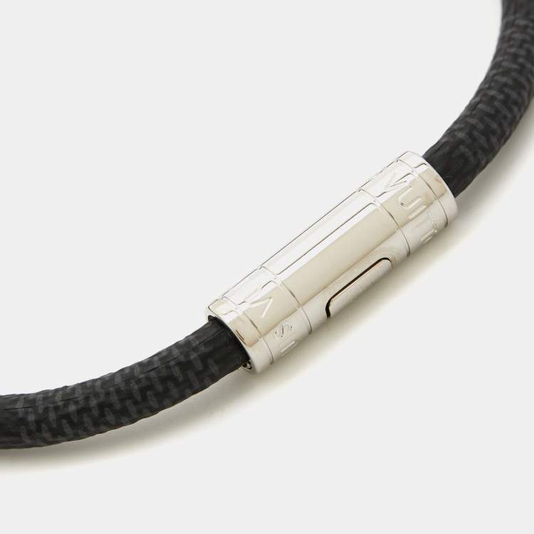 Pre Owned Louis Vuitton Keep It Bracelet Damier Graphite Canvas Silver Tone Bracelet