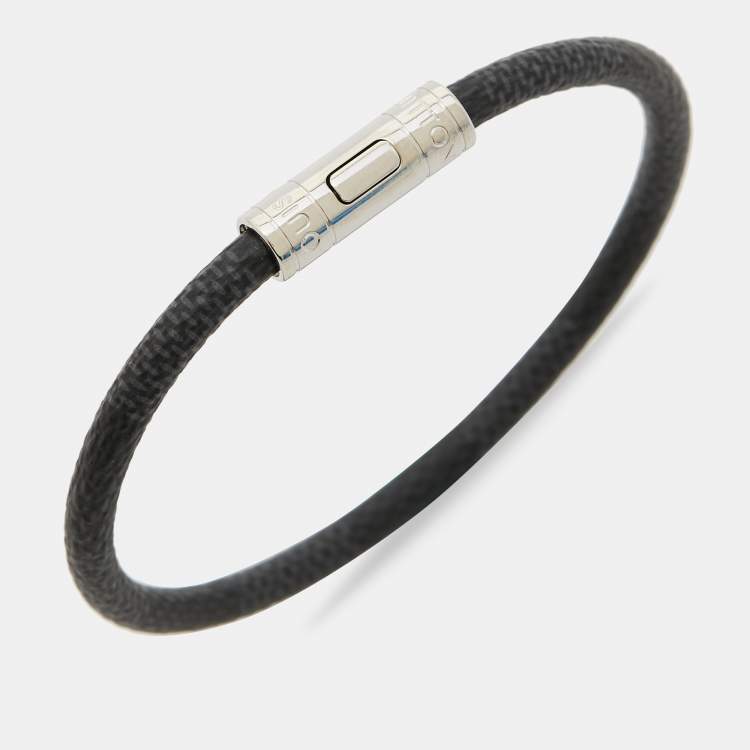 Pre Owned Louis Vuitton Keep It Bracelet Damier Graphite Canvas Silver Tone Bracelet