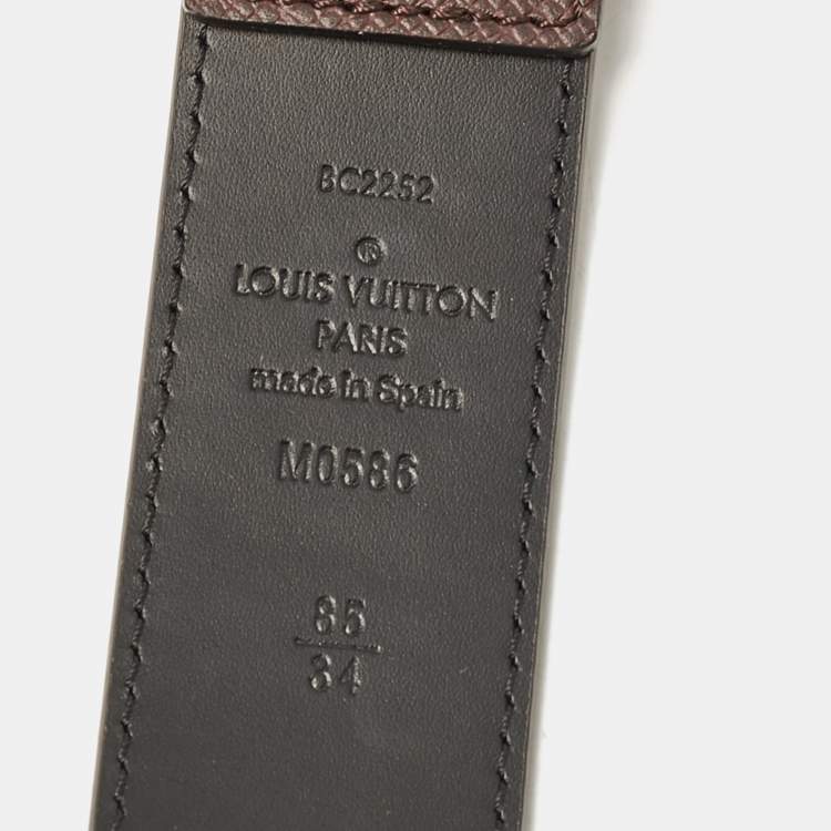 Pre Owned Louis Vuitton Brown Taiga Leather LV City Pin Buckle Belt 85 CM