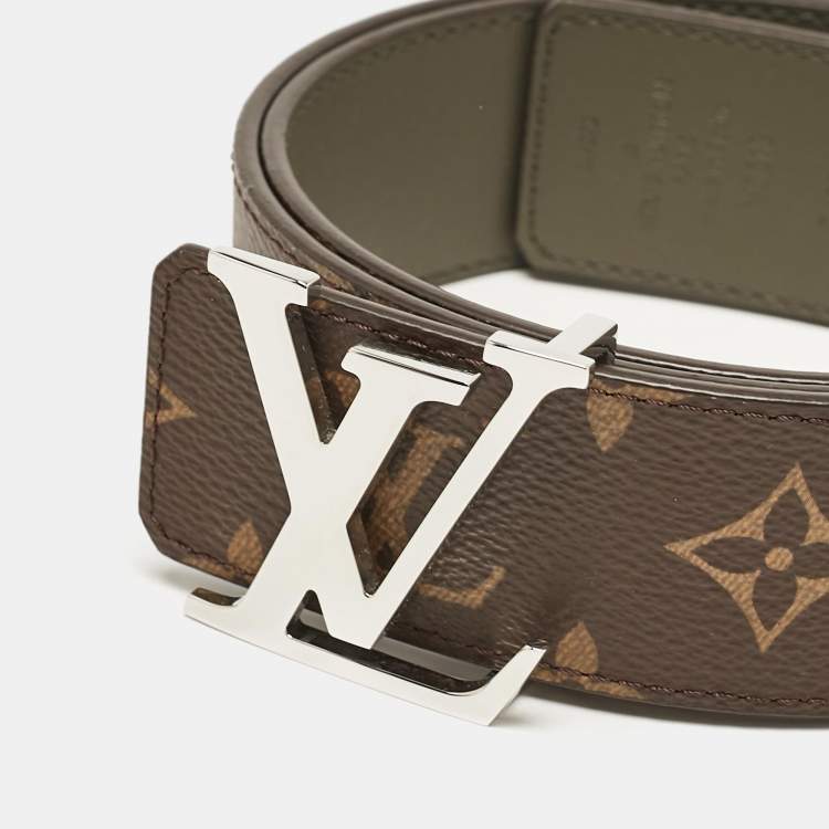 Pre Owned Louis Vuitton Khaki Green Monogram Canvas LV Initiales Reversible Belt 85CM