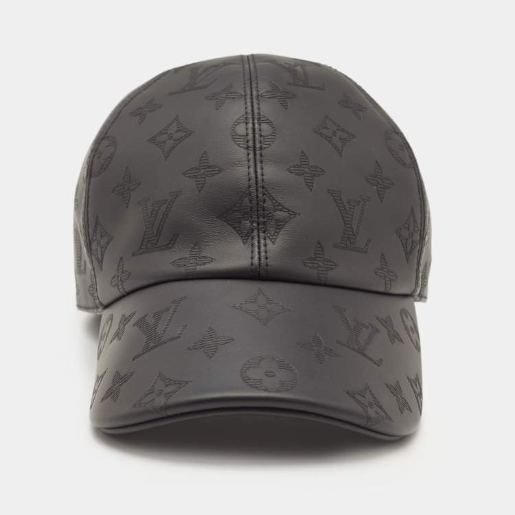 Pre Owned Louis Vuitton Black Monogram Shadow Leather Cap 60 cm