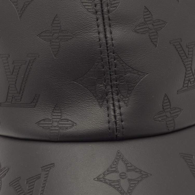 Pre Owned Louis Vuitton Black Monogram Shadow Leather Cap 60 cm