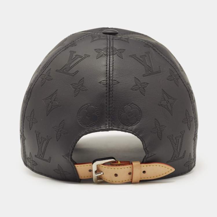 Pre Owned Louis Vuitton Black Monogram Shadow Leather Cap 60 cm