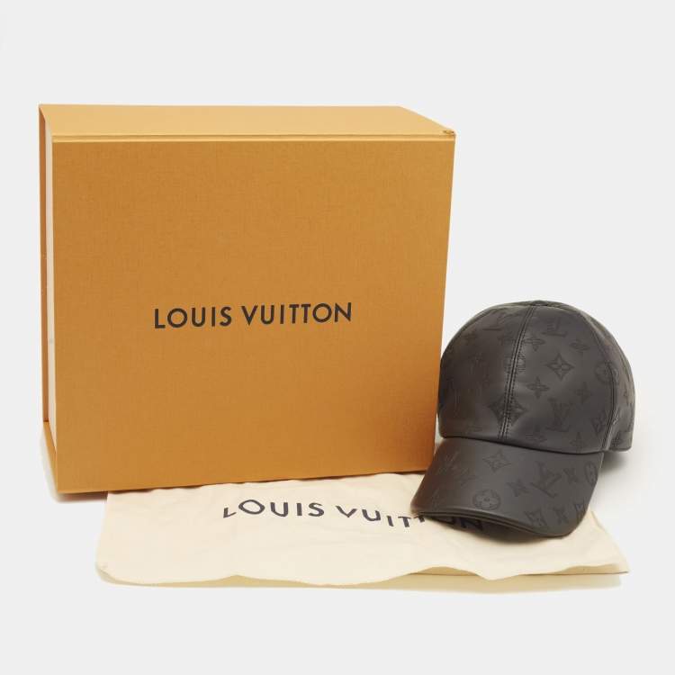 Pre Owned Louis Vuitton Black Monogram Shadow Leather Cap 60 cm