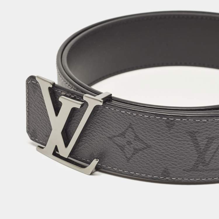 Pre Owned Louis Vuitton Monogram Eclipse Reverse Canvas LV Initiales Reversible Belt 95 CM