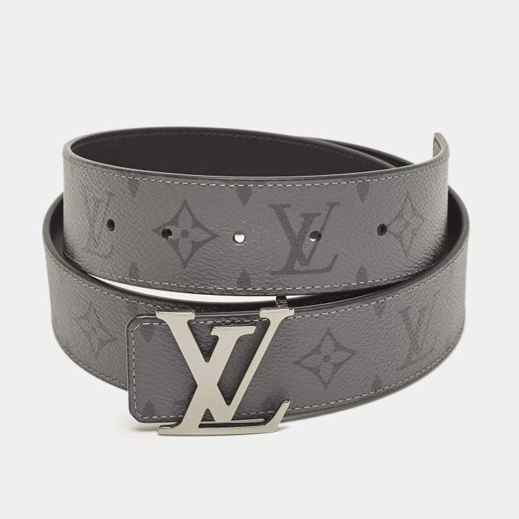 Pre Owned Louis Vuitton Monogram Eclipse Reverse Canvas LV Initiales Reversible Belt 95 CM