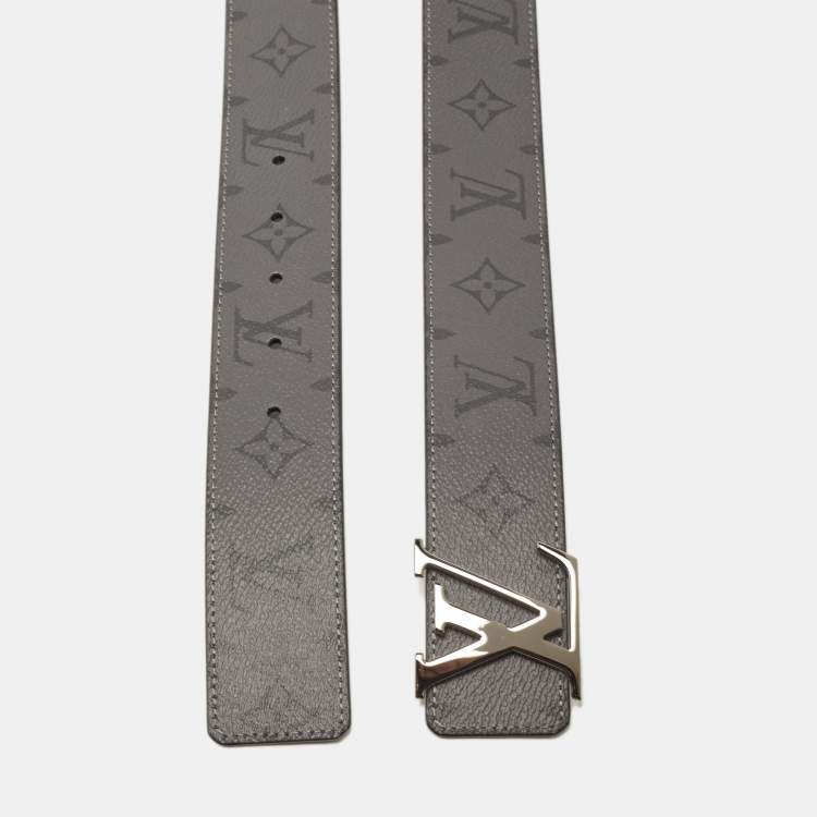 Pre Owned Louis Vuitton Monogram Eclipse Reverse Canvas LV Initiales Reversible Belt 95 CM
