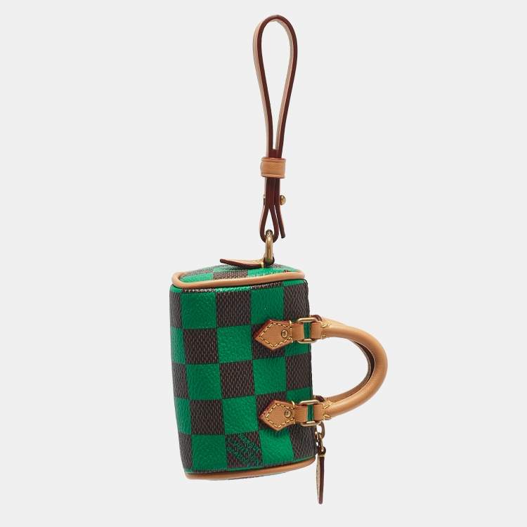 Pre Owned Louis Vuitton Green Damier Pop Canvas Mini Speedy Bag Charm