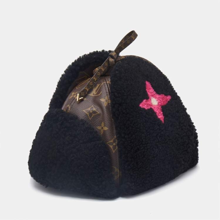 Pre Owned Louis Vuitton Brown Monogram Shearling/Leather Teddy Chapka Hat S