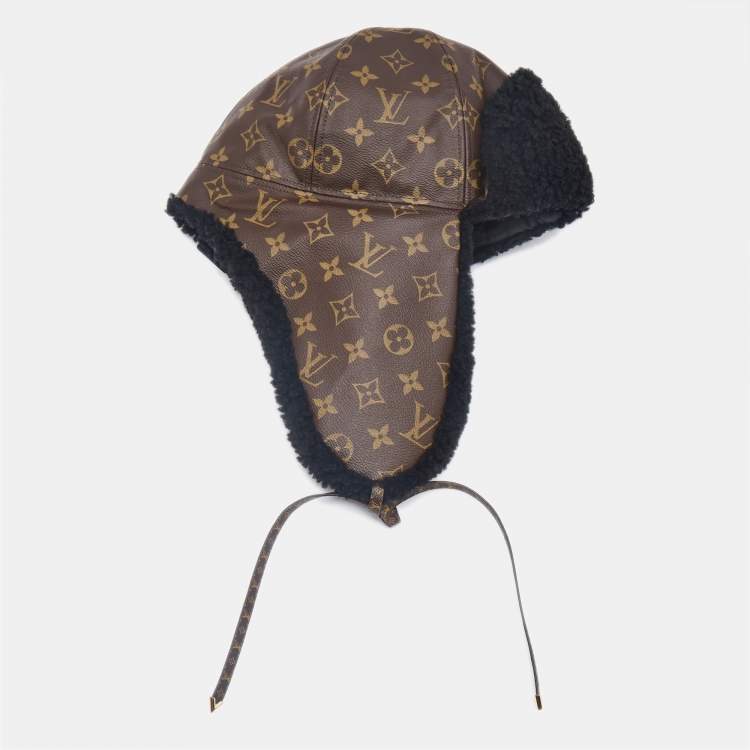 Pre Owned Louis Vuitton Brown Monogram Shearling/Leather Teddy Chapka Hat S