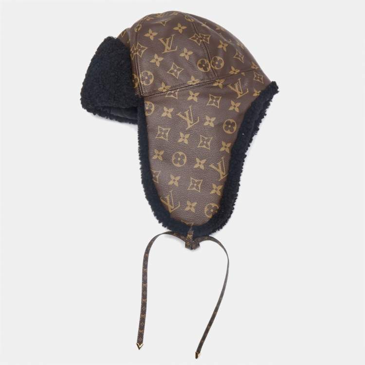 Pre Owned Louis Vuitton Brown Monogram Shearling/Leather Teddy Chapka Hat S