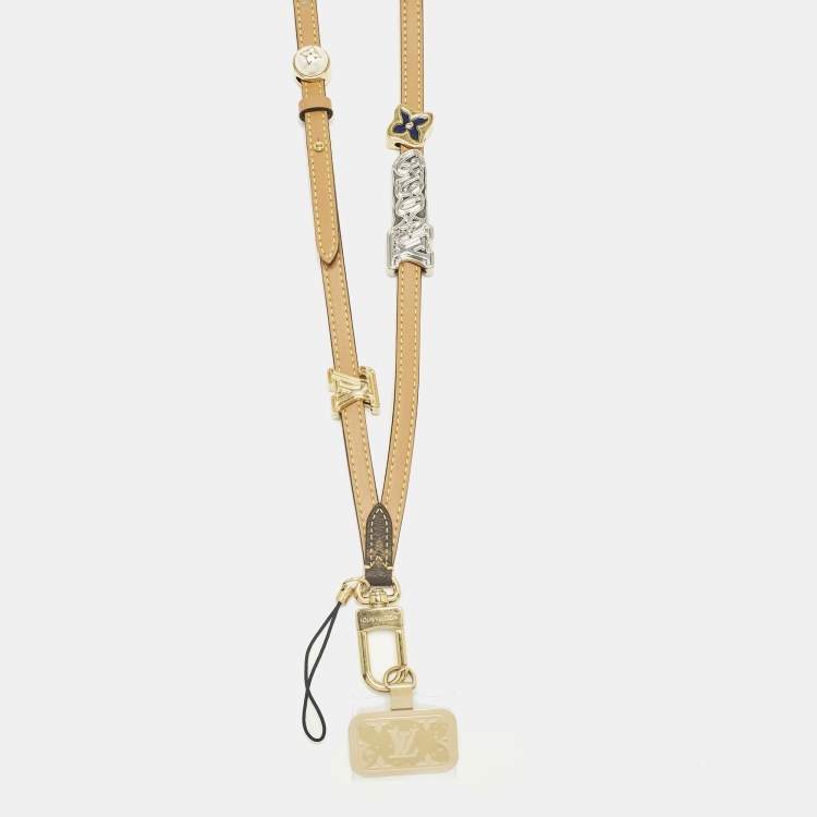 Pre Owned Louis Vuitton Tan Leather LV Lovers Charm Phone Strap