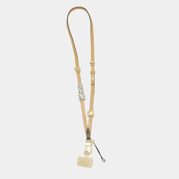 Pre Owned Louis Vuitton Tan Leather LV Lovers Charm Phone Strap