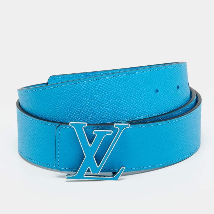 Pre Owned Louis Vuitton LV Initiales 100 CM Reversible Buckle Belt Lagoon Blue Monogram Canvas