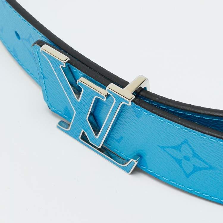 Pre Owned Louis Vuitton LV Initiales 100 CM Reversible Buckle Belt Lagoon Blue Monogram Canvas