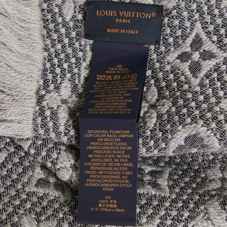 Pre Owned Louis Vuitton Grey Monogram Wool Classic Scarf