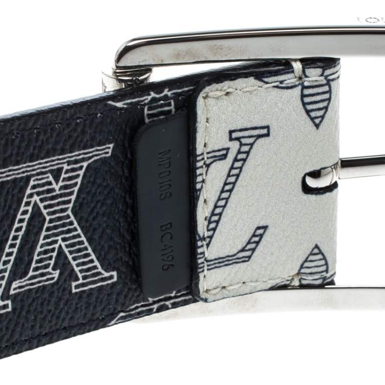 مملوكة مسبقًا Louis Vuitton White/Blue Monogram Savane Canvas Chapman Brothers Reverso Belt Size 95 cm