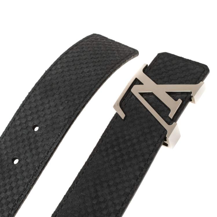 Pre Owned Louis Vuitton Black Mini Damier Suede Initiales Belt 105CM