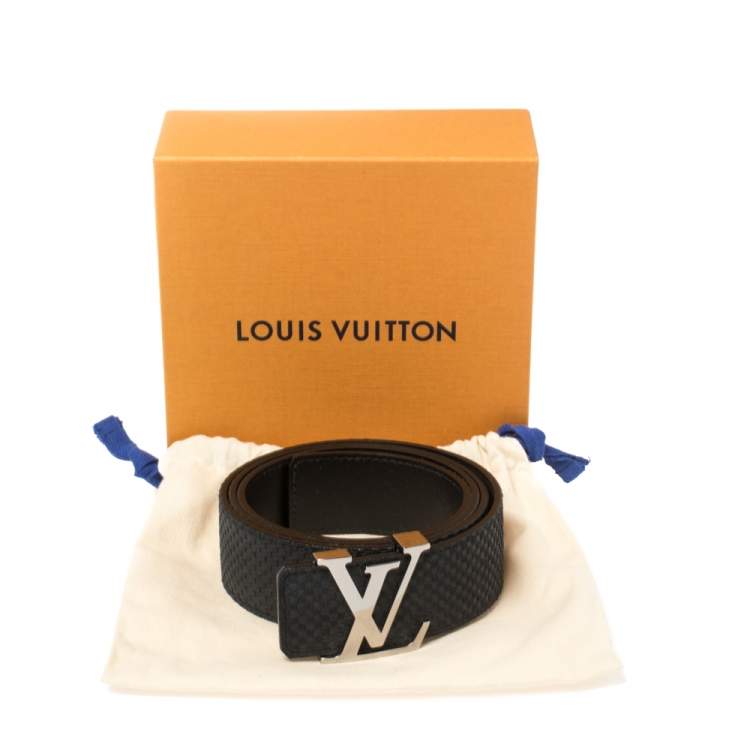 Pre Owned Louis Vuitton Black Mini Damier Suede Initiales Belt 105CM