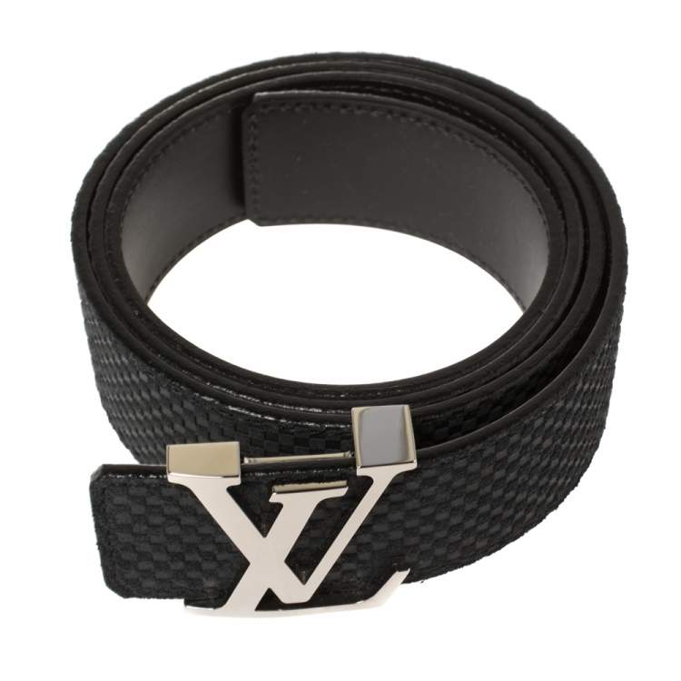 Pre Owned Louis Vuitton Black Mini Damier Suede Initiales Belt 105CM
