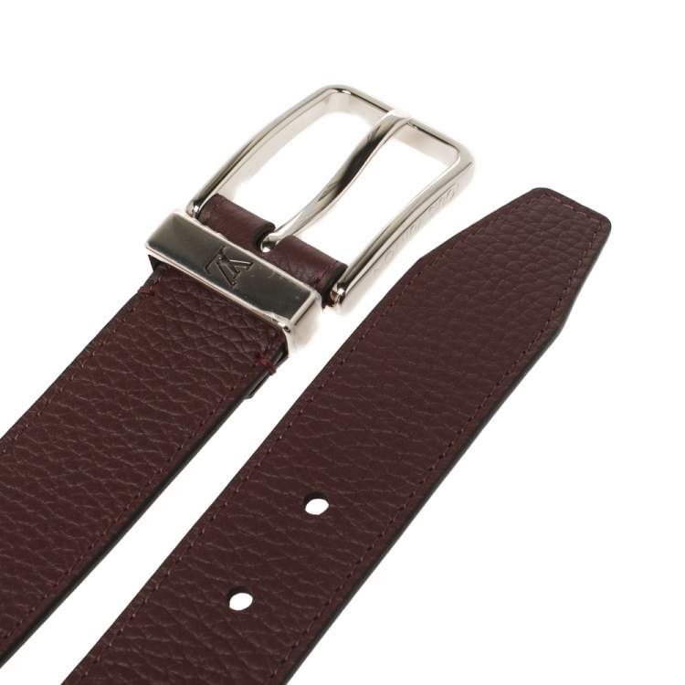 Pre Owned Louis Vuitton Maroon Taurillon Leather Pont Neuf Belt 100CM