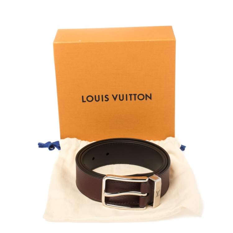 Pre Owned Louis Vuitton Maroon Taurillon Leather Pont Neuf Belt 100CM